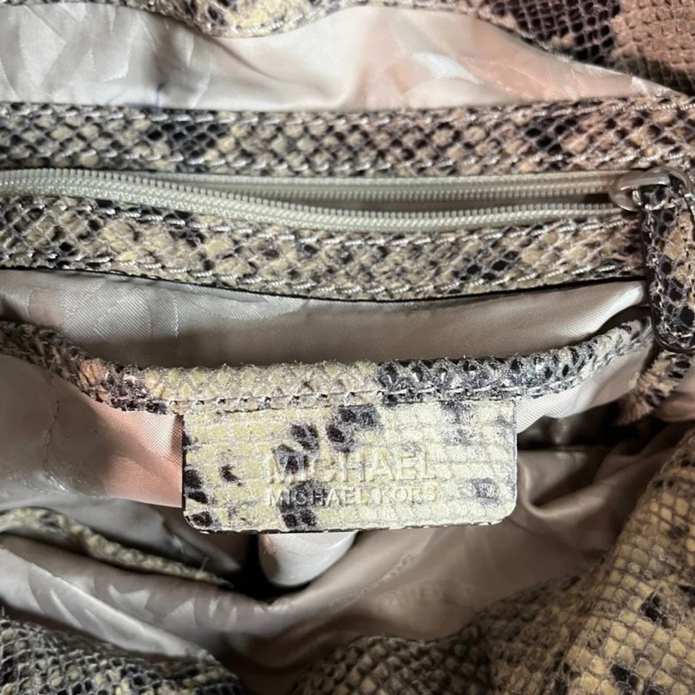 Michael Kors Hamilton Snakeskin Embossed Leather Satchel Bag Silver Hardware